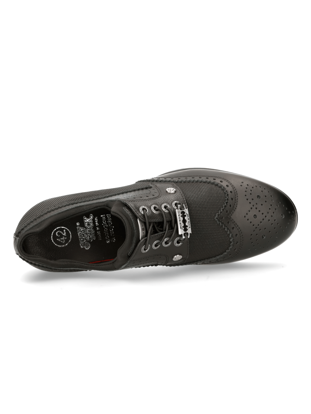 Top view of NEW ROCK sleek black leather lace-up sporty shoes, blending style and comfort for urban living.