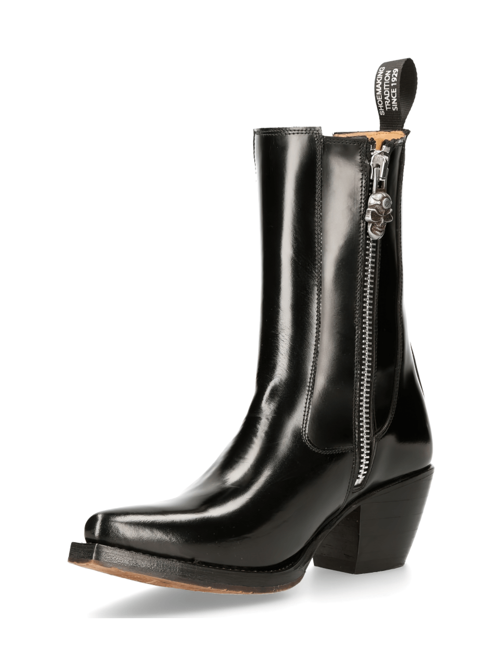 Sleek black zippered cowboy ankle boots for women, featuring a classic Western silhouette and genuine leather.