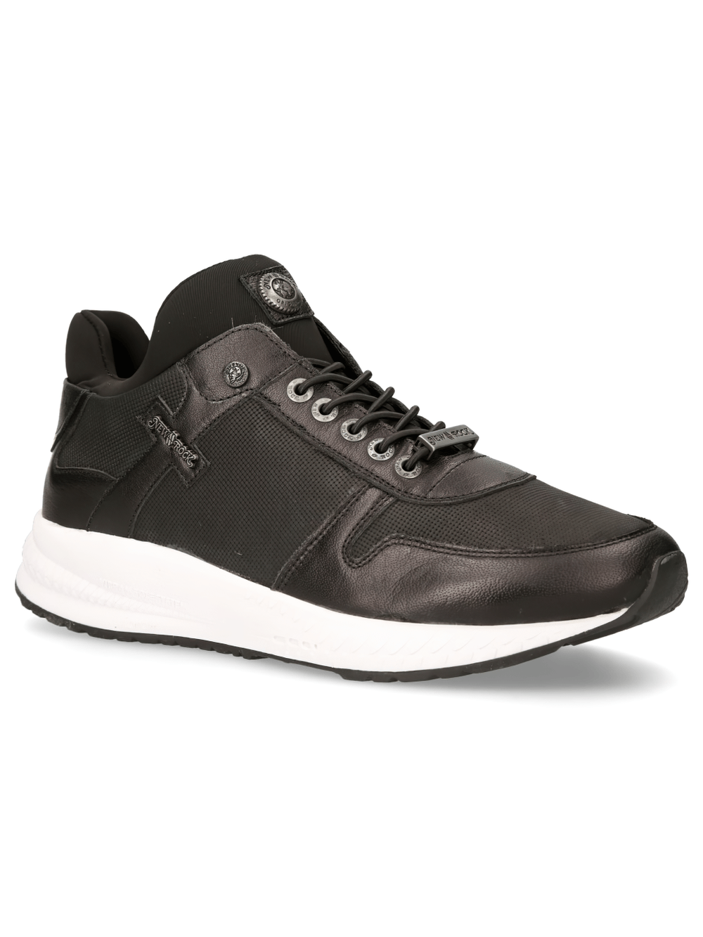 NEW ROCK Black Urban Sneakers, stylish leather design, lace-up, casual edge, perfect for trendy outfits in any urban setting.