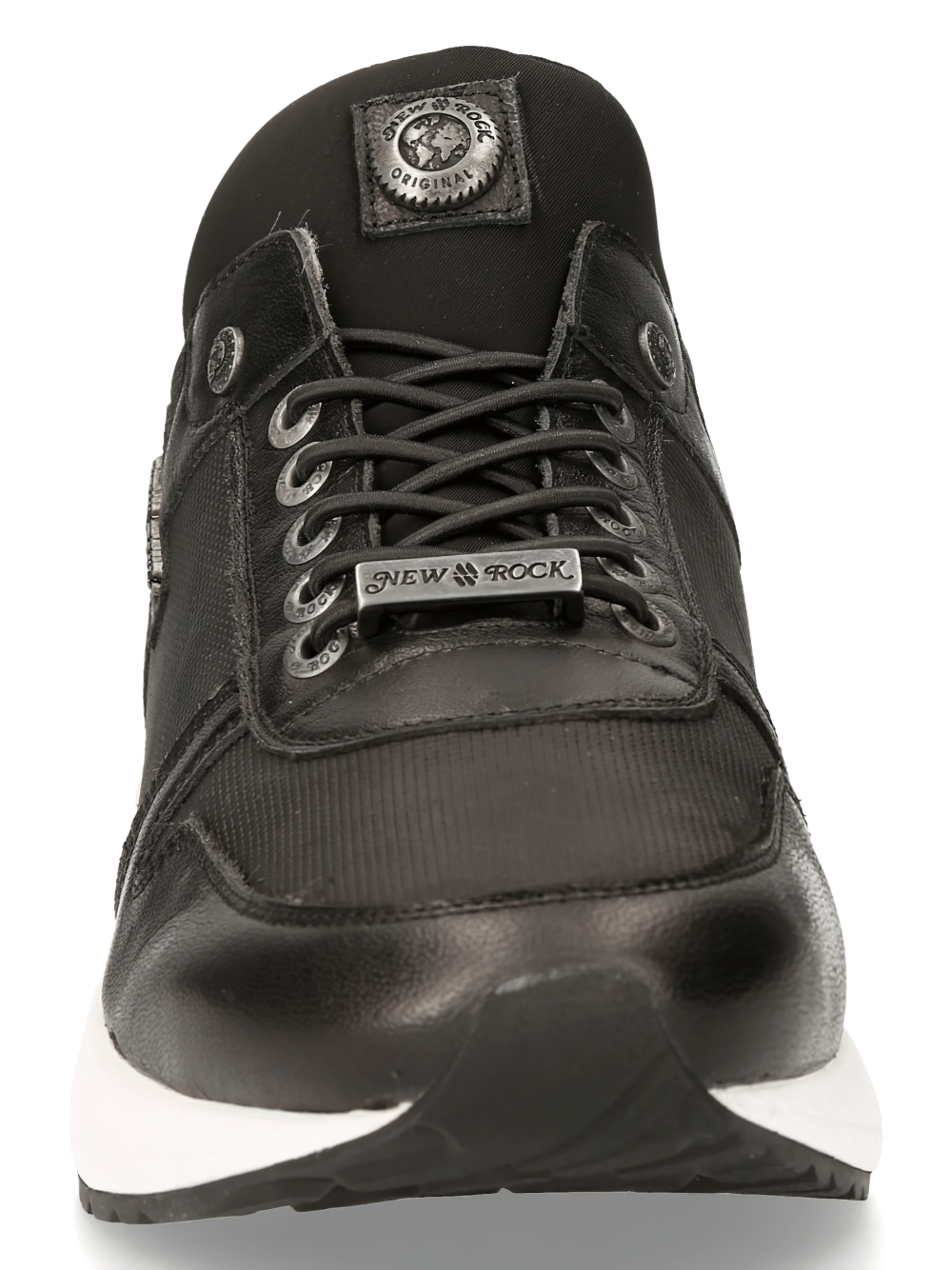 NEW ROCK Men's sleek urban black sports sneakers with lace-up design and genuine leather, perfect for casual style.