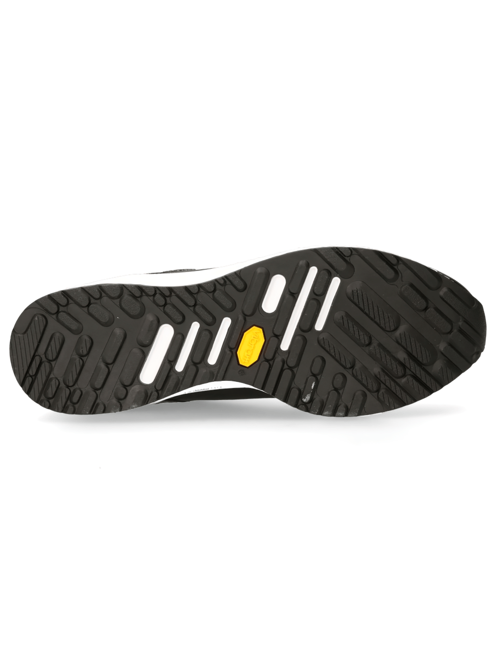 Sleek black sports sneaker sole showcasing unique tread design and durability, ideal for urban adventures.