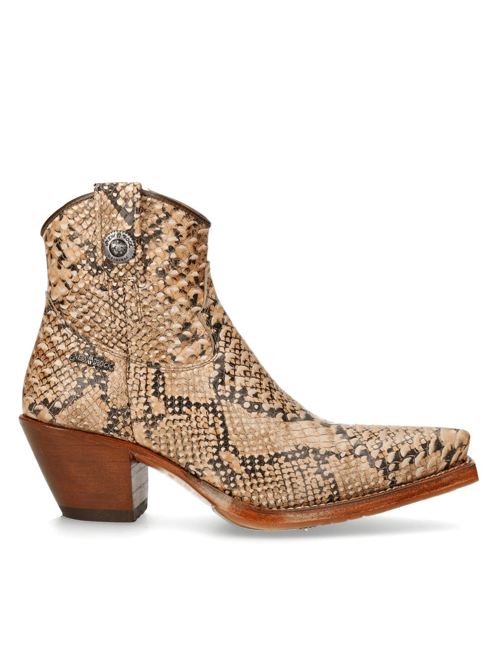 NEW ROCK snakeskin ankle boots with side zipper, Goodyear-welt collection, durable cow leather, stylish biker design.