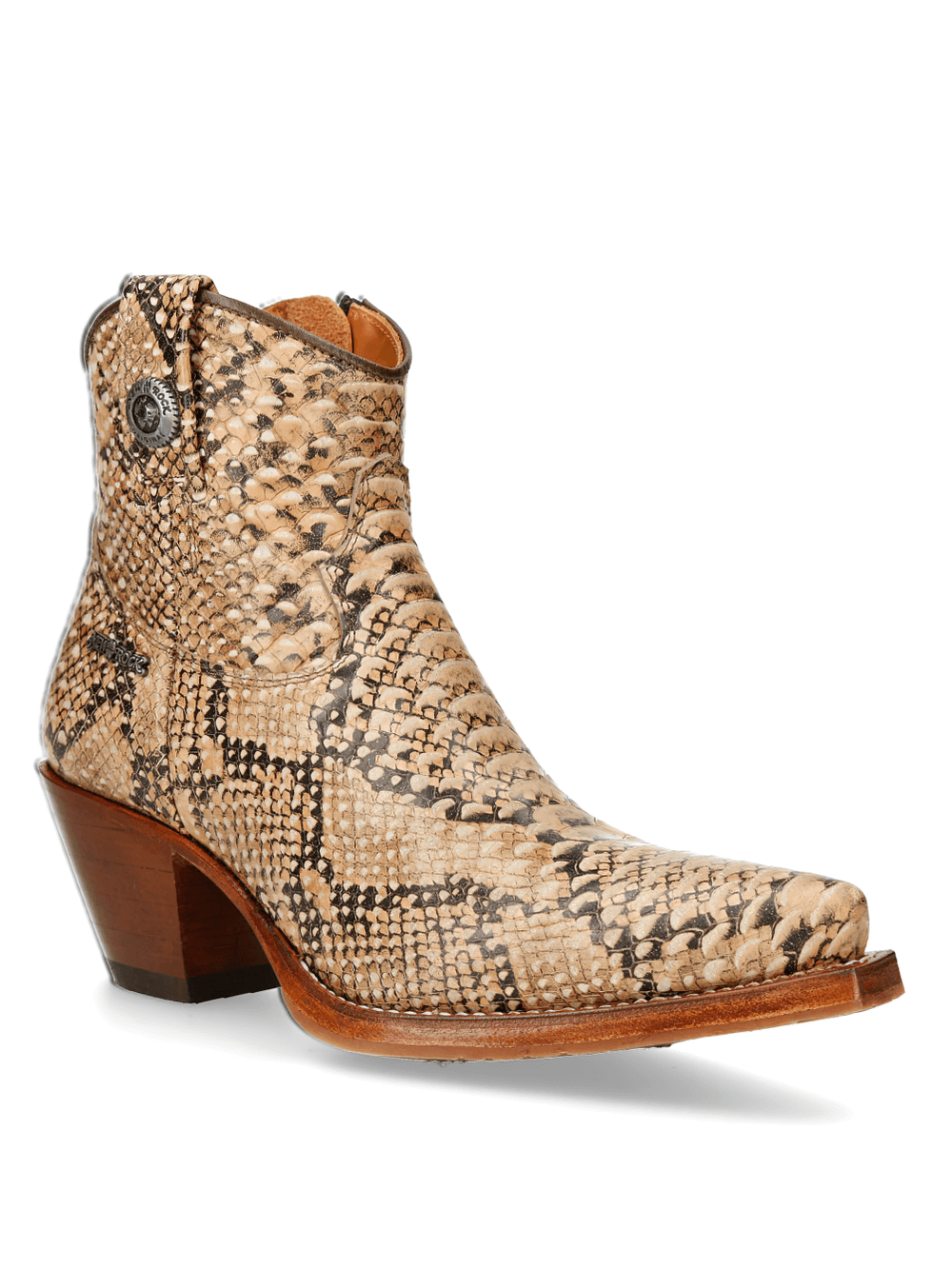 NEW ROCK snakeskin ankle boots with side zipper, crafted from genuine leather for durable western biker style.