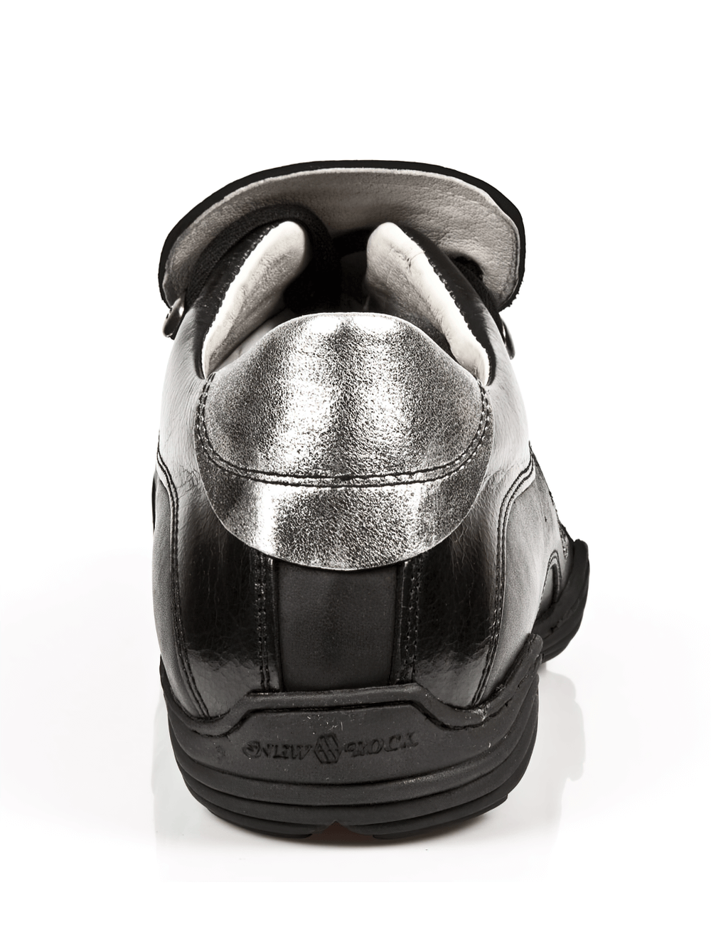Back view of NEW ROCK Steel Black Urban Sneakers showcasing genuine leather and stylish design for daily wear.