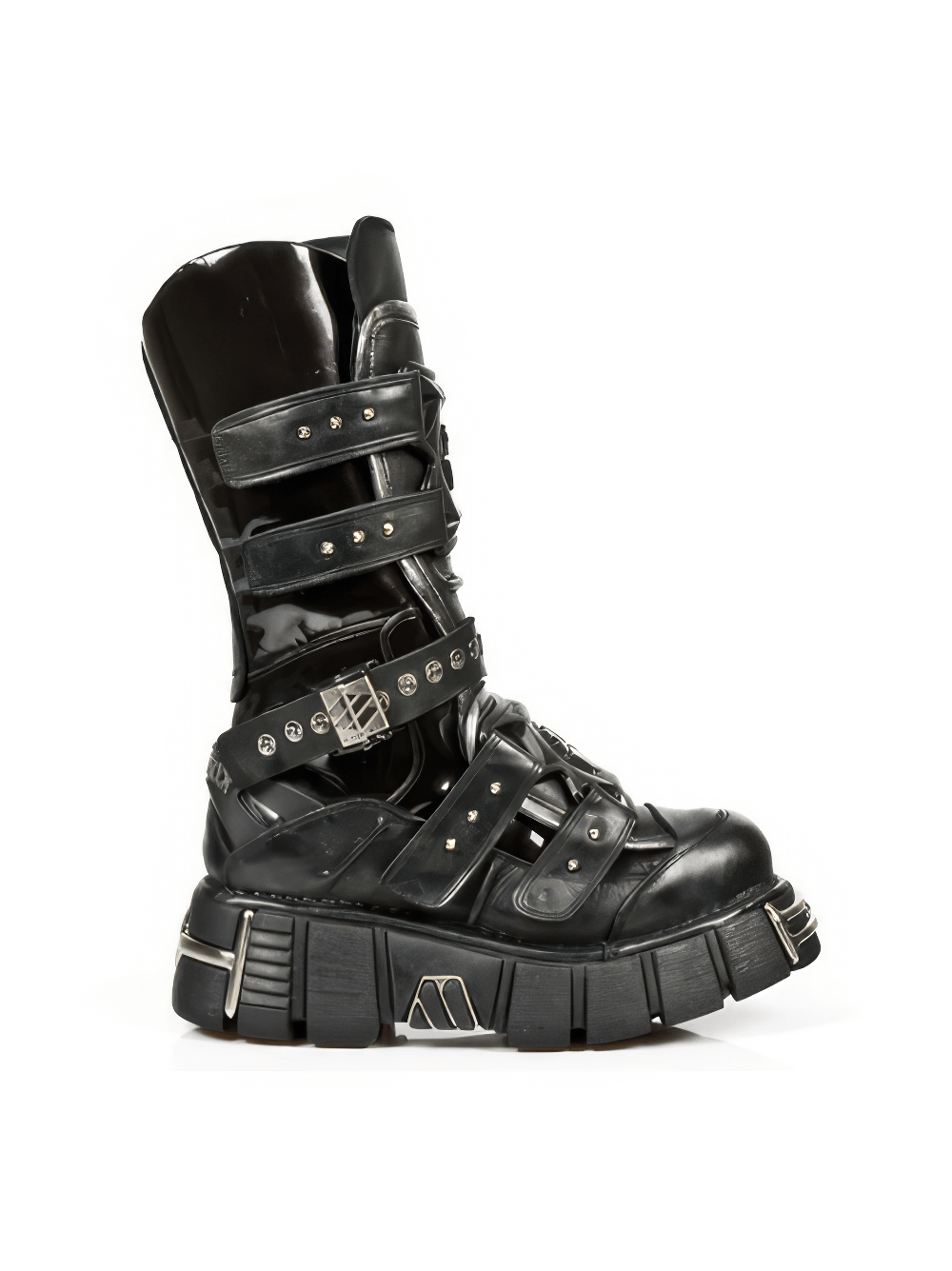 NEW ROCK men's metallic punk rock boots with gothic design, featuring unique buckles and robust PU-ultra sole.
