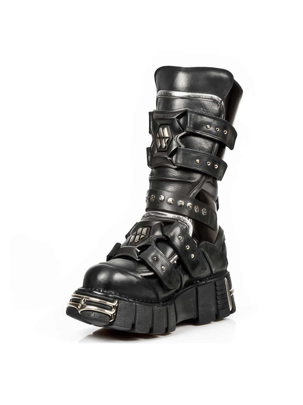 NEW ROCK Men's Gothic Steel Buckle Boots with punk rock design and sturdy PU-ultra sole.