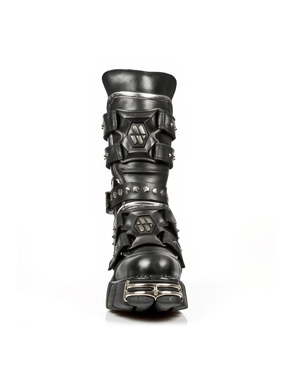 NEW ROCK Men's Gothic Buckle Boots in black with a punk rock design and steel embellishments.