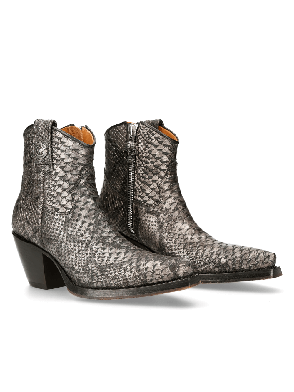 NEW ROCK Steel Snake Print Ankle Boots with Zipper