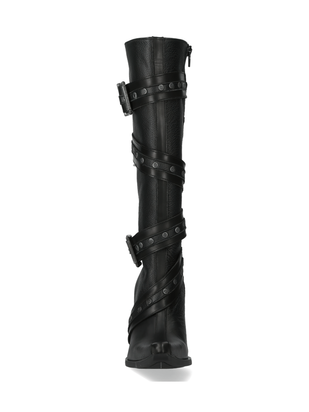 NEW ROCK Strap-Detailed Black Leather High Heel Boots