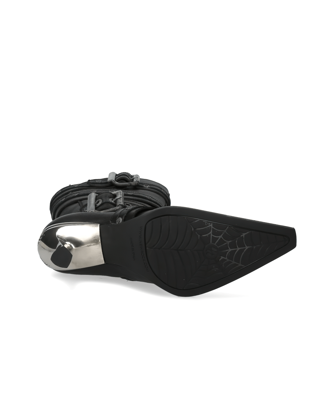 Botas de tacón alto de cuero negro con detalle de tiras NEW ROCK