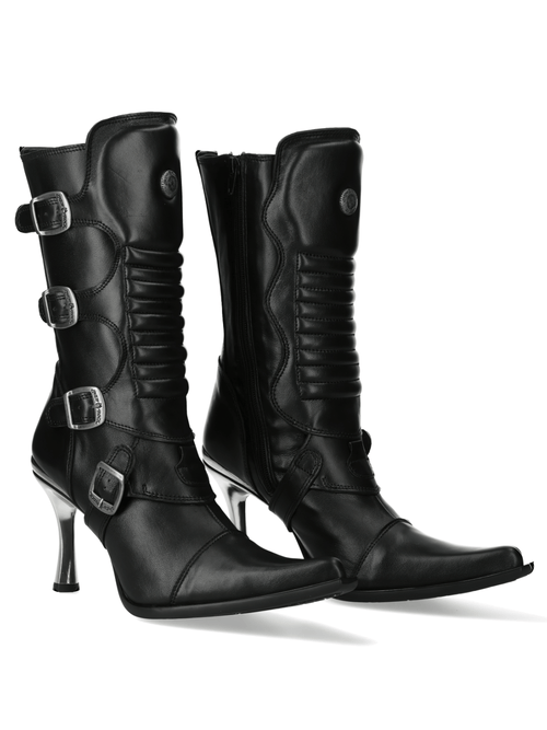 NEW ROCK Auffällige High-Heel-Stiefel aus schwarzem Leder