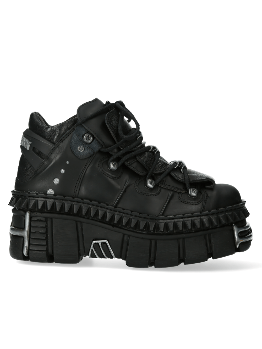 NEW ROCK studded black platform shoes featuring a high platform and goth punk design, perfect for edgy fashion.