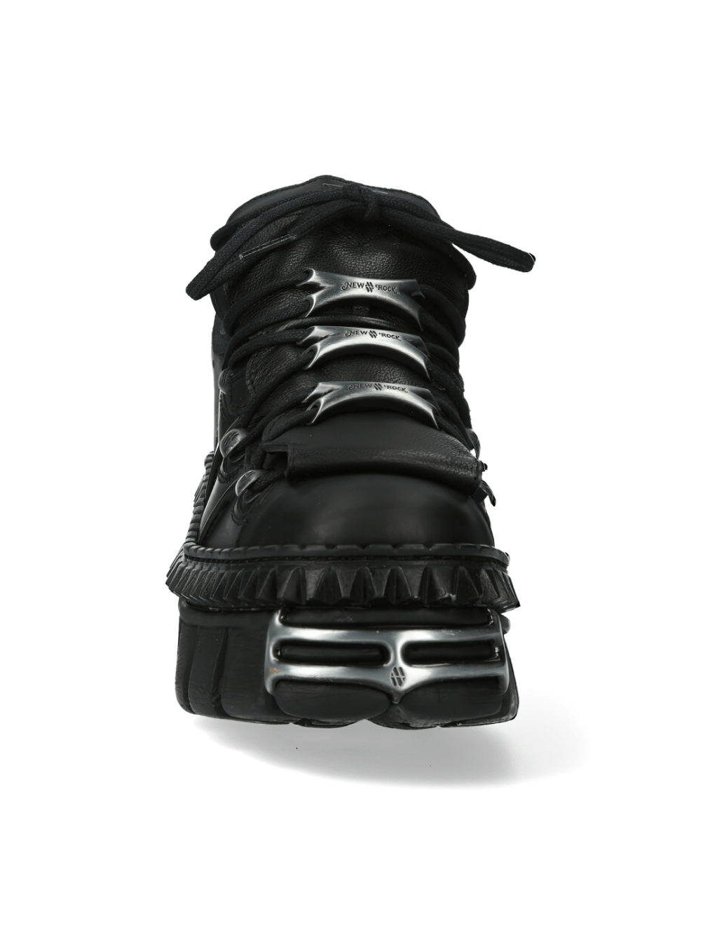 NEW ROCK studded black platform shoes with metallic details for edgy rock style.