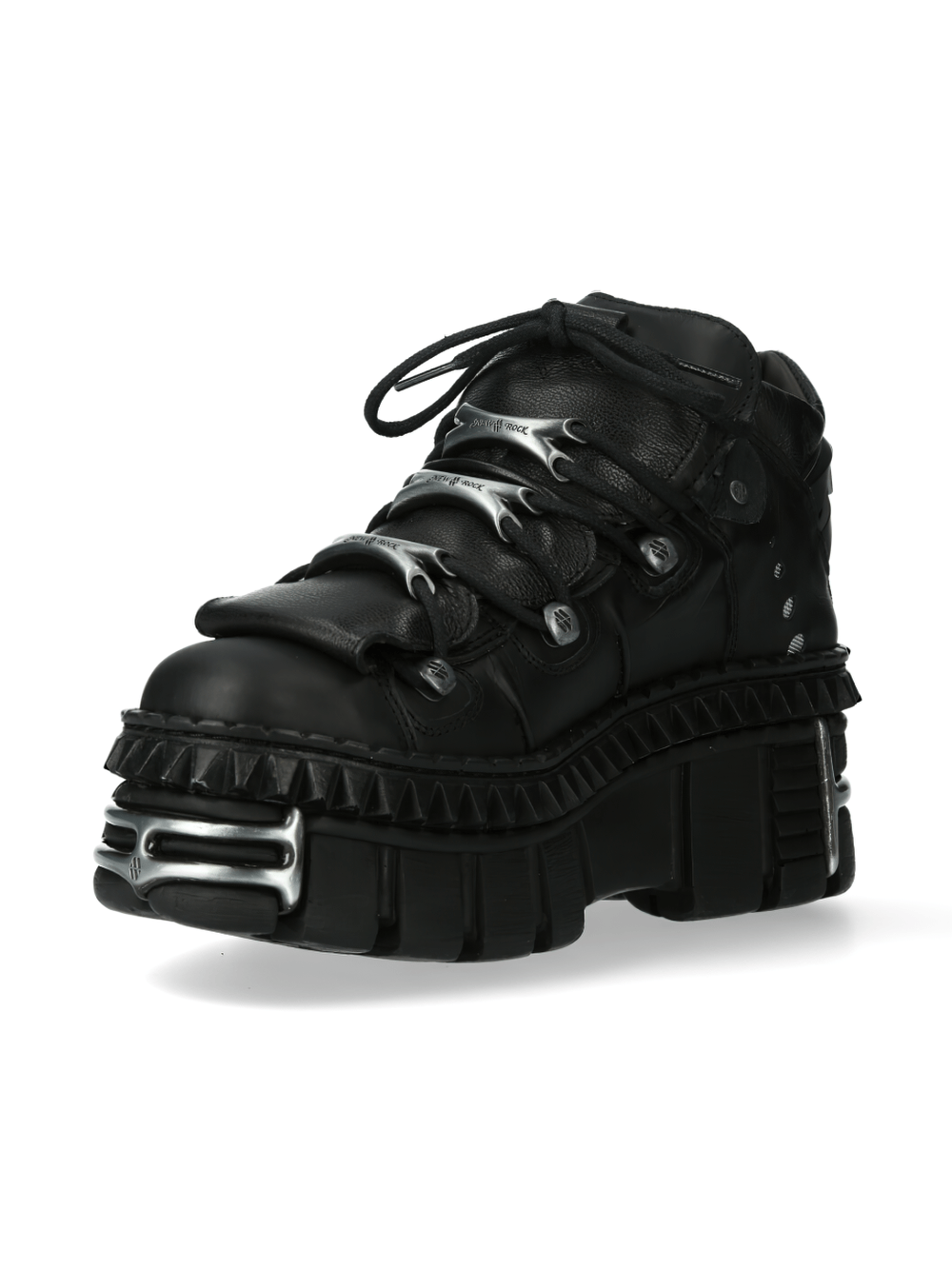 NEW ROCK black studded platform shoes with high sole for an edgy, gothic look.