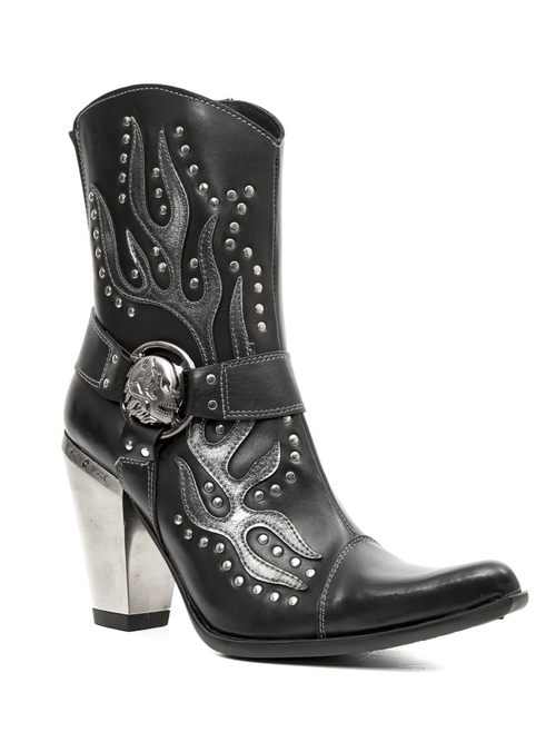 NEW ROCK Bottines western cloutées noires avec boucle