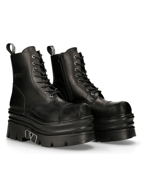 NEUE ROCK Damen Robuste Schwarze Militärstil Lederstiefel