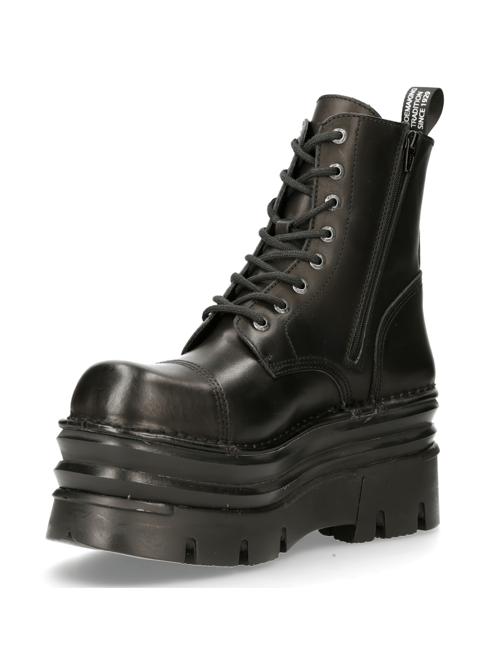 NEW ROCK Sturdy Black Military-Style Leather Boots