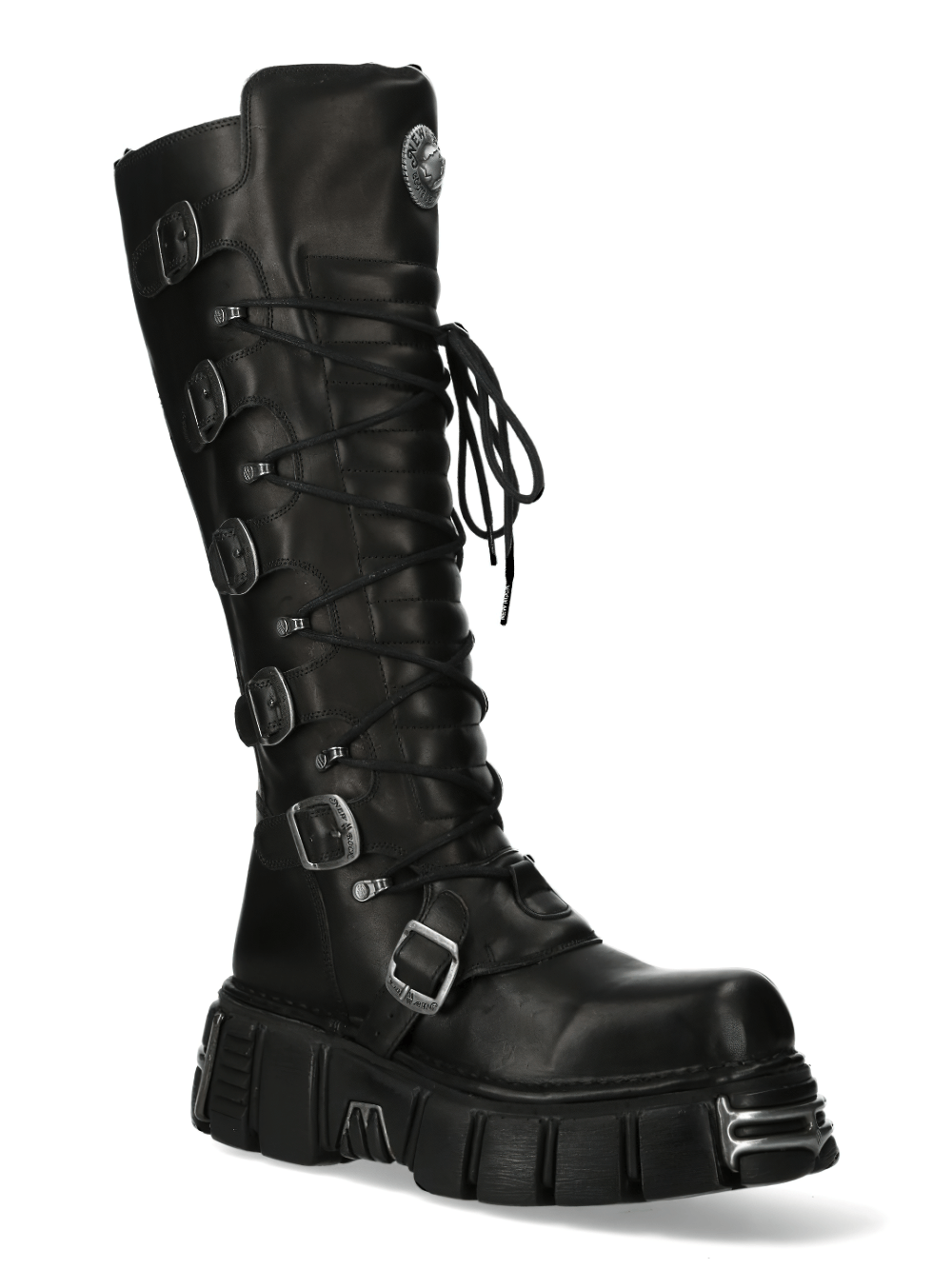 NEW ROCK Gothic High Lace-Up Boots with buckles, crafted from cow leather for a bold punk style statement.