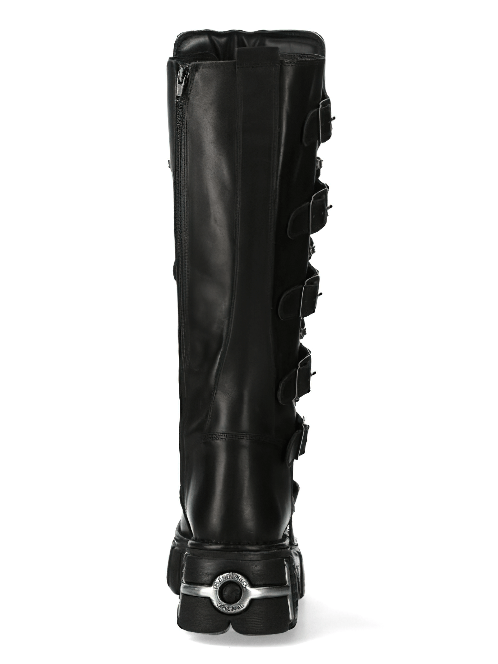 NEW ROCK Gothic Style High Lace-Up Boots with Buckles and Zipper, showcasing a sleek black leather design.