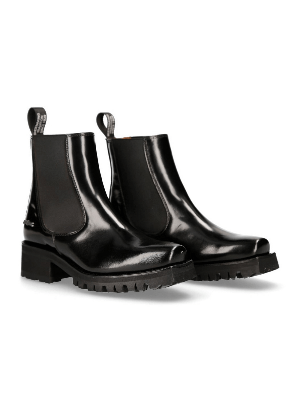 Stylish NEW ROCK black ankle Chelsea boots with elastic gores, perfect for bold fashion statements.
