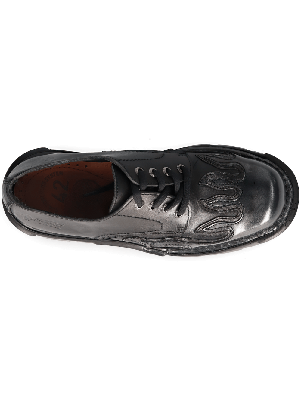 Top view of NEW ROCK stylish bold platform shoes featuring a unique rock design and intricate detailing.