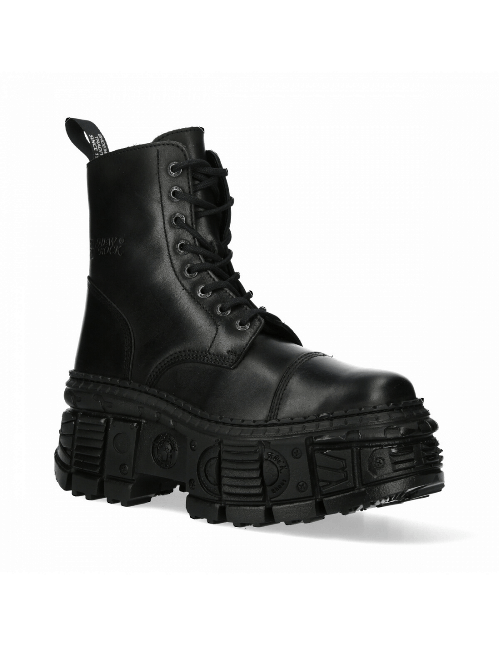 NEW ROCK black gothic ankle boots with platform, lace-up design, and military-inspired style.