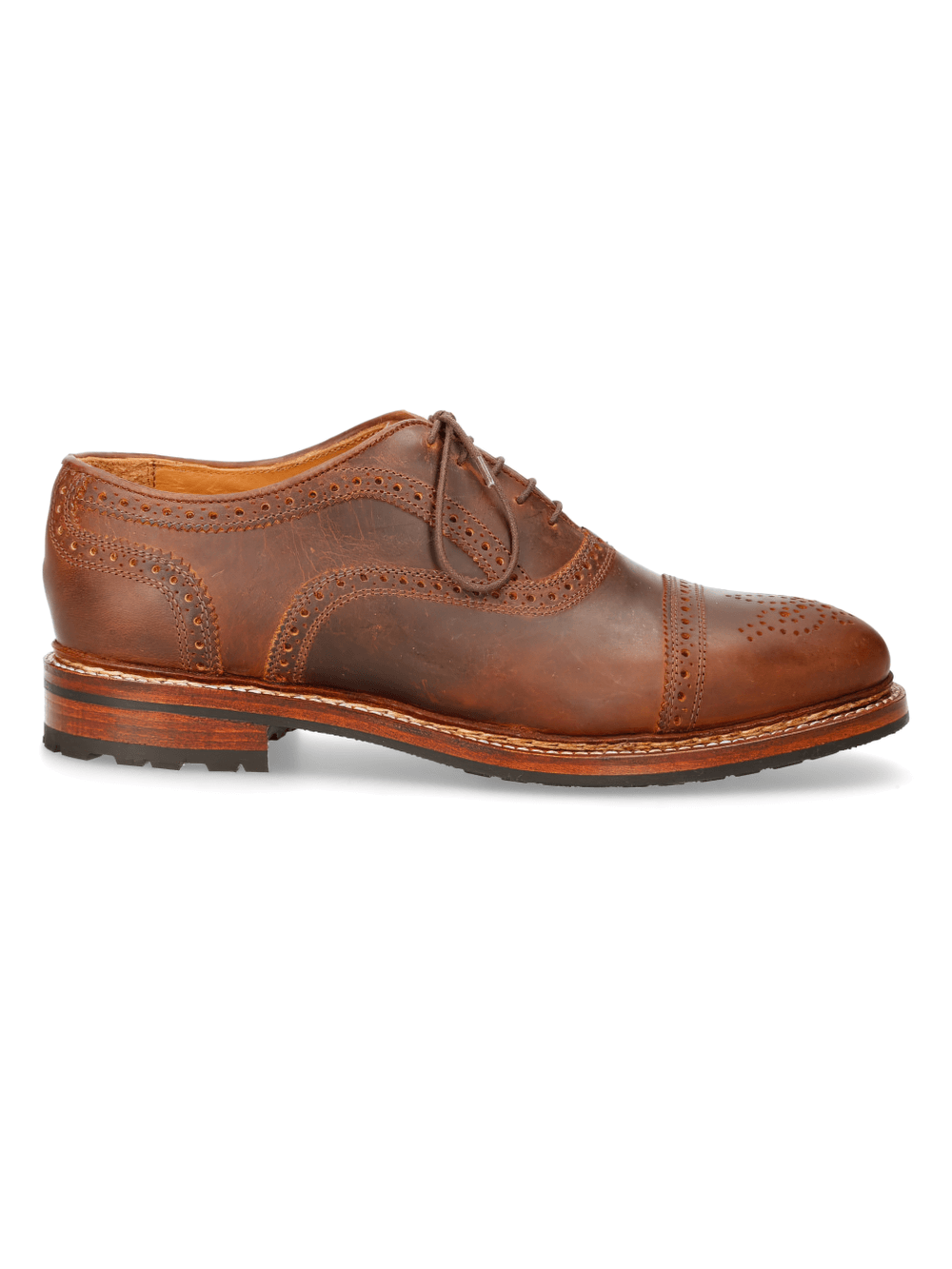 Stylish tan leather wingtip lace-up shoes from New Rock, featuring a classic design and durable construction.