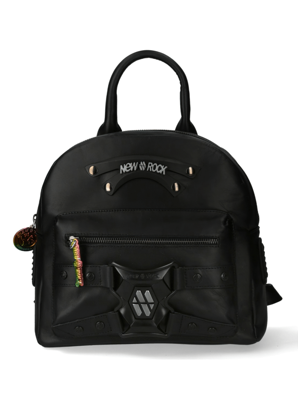 NEW ROCK Stylish Punk Zippered Leather Backpack in black with edgy design and durable features.