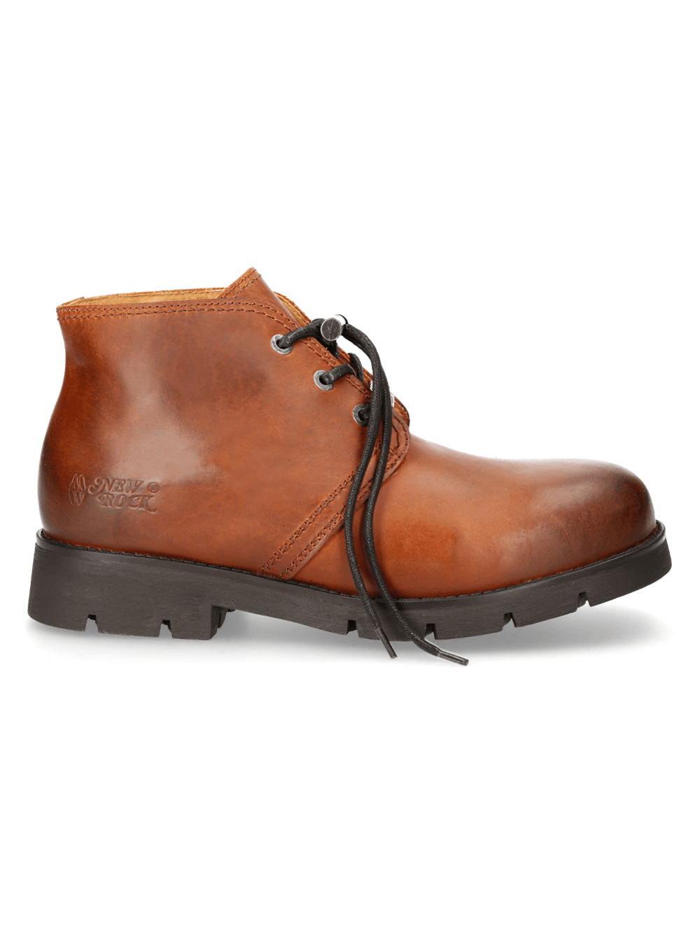 NEW ROCK Stylish Ranger Brown Lace-up Leather Shoes in sleek urban rock style, featuring premium leather and durable rubber sole.