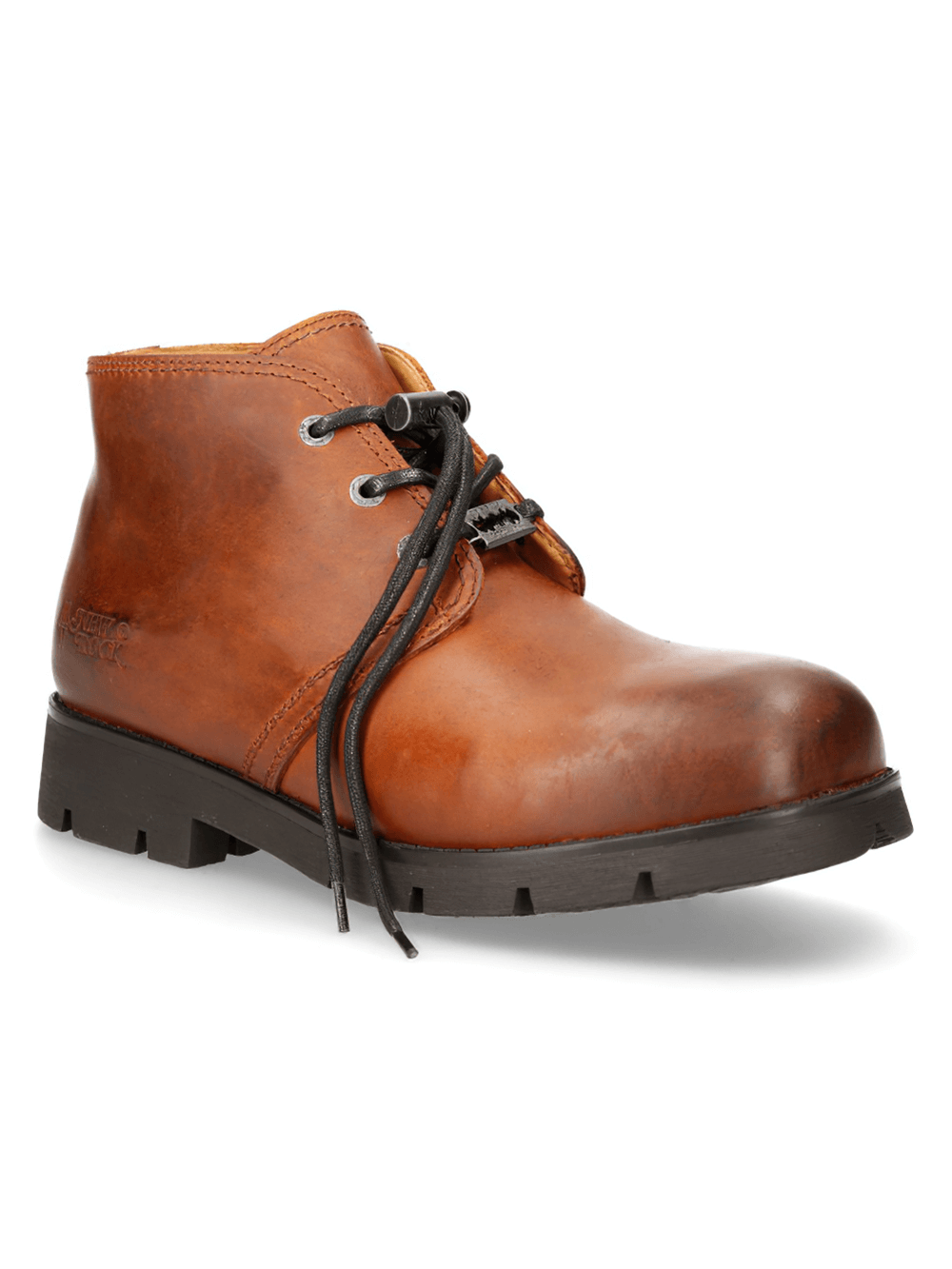 Stylish brown lace-up leather ranger shoes with a sleek design and durable rubber sole, perfect for urban rock fashion.