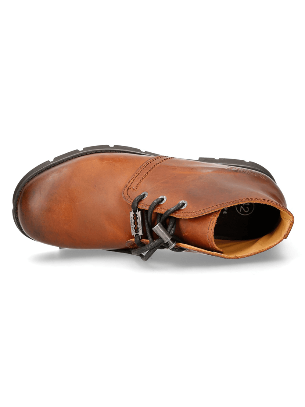 Stylish brown lace-up leather shoe showcasing premium cow leather and sleek design from above.