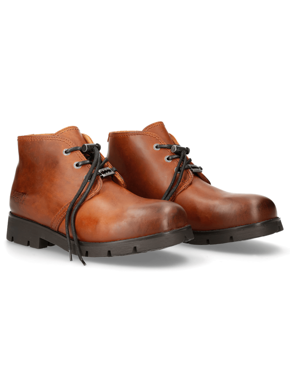 Stylish brown lace-up leather shoes with a classic silhouette and durable rubber sole for urban rock fashion.