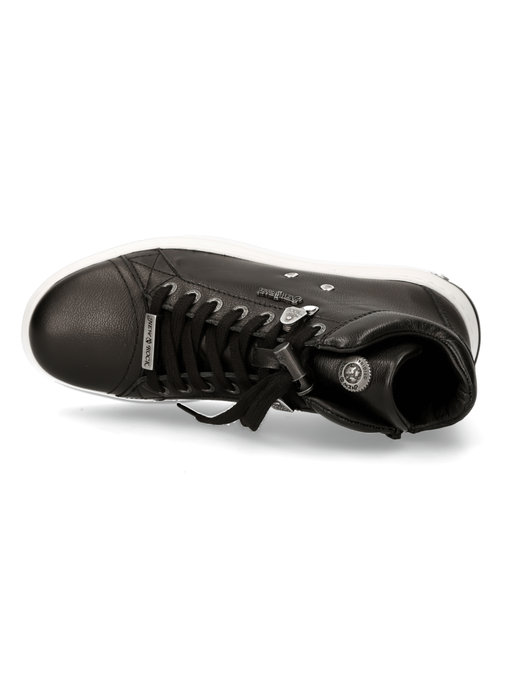 NEW ROCK Men's Urban Punk Leather Sneakers, lace-up design, sleek black finish, perfect blend of style and durability.