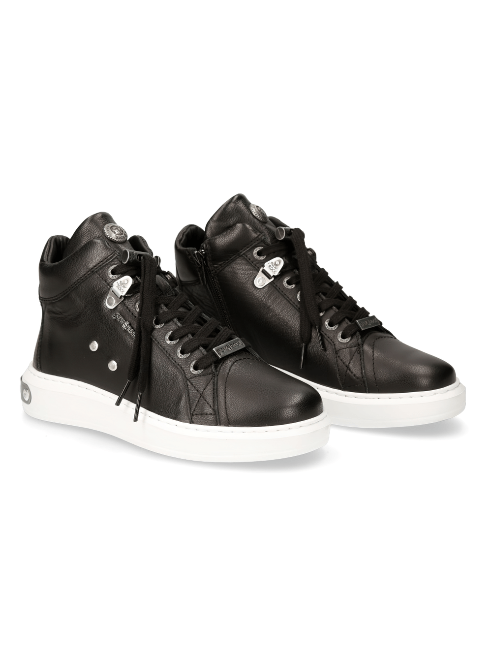 NEW ROCK men's black leather lace-up sneakers, urban punk style with durable sole for everyday wear.