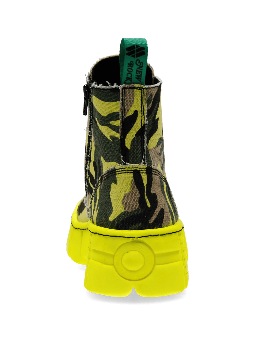 NEW ROCK Trendy Camo Ankle Boots with Bold Yellow Sole