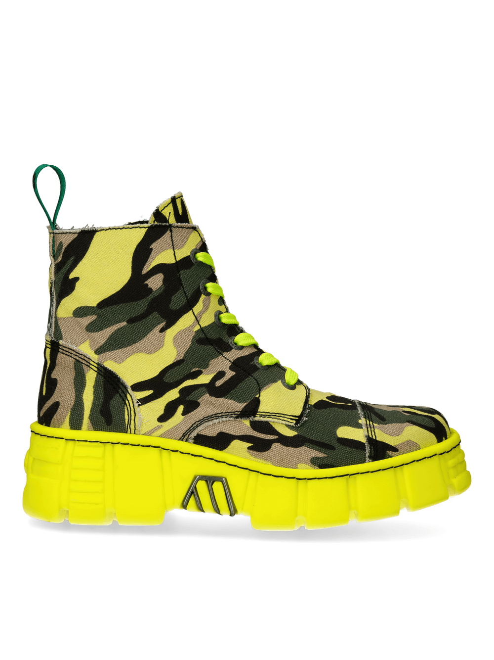 NEW ROCK Trendy Camo Ankle Boots with Bold Yellow Sole