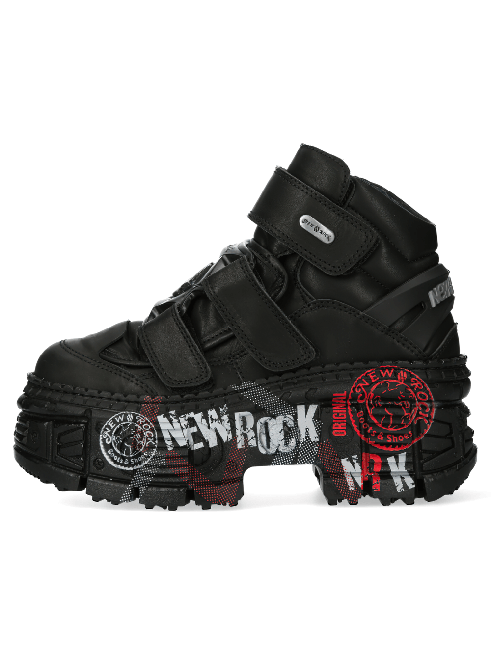 NEW ROCK men's stylish black ankle boots with Velcro straps and durable PU-ultra sole, perfect for urban fashion.