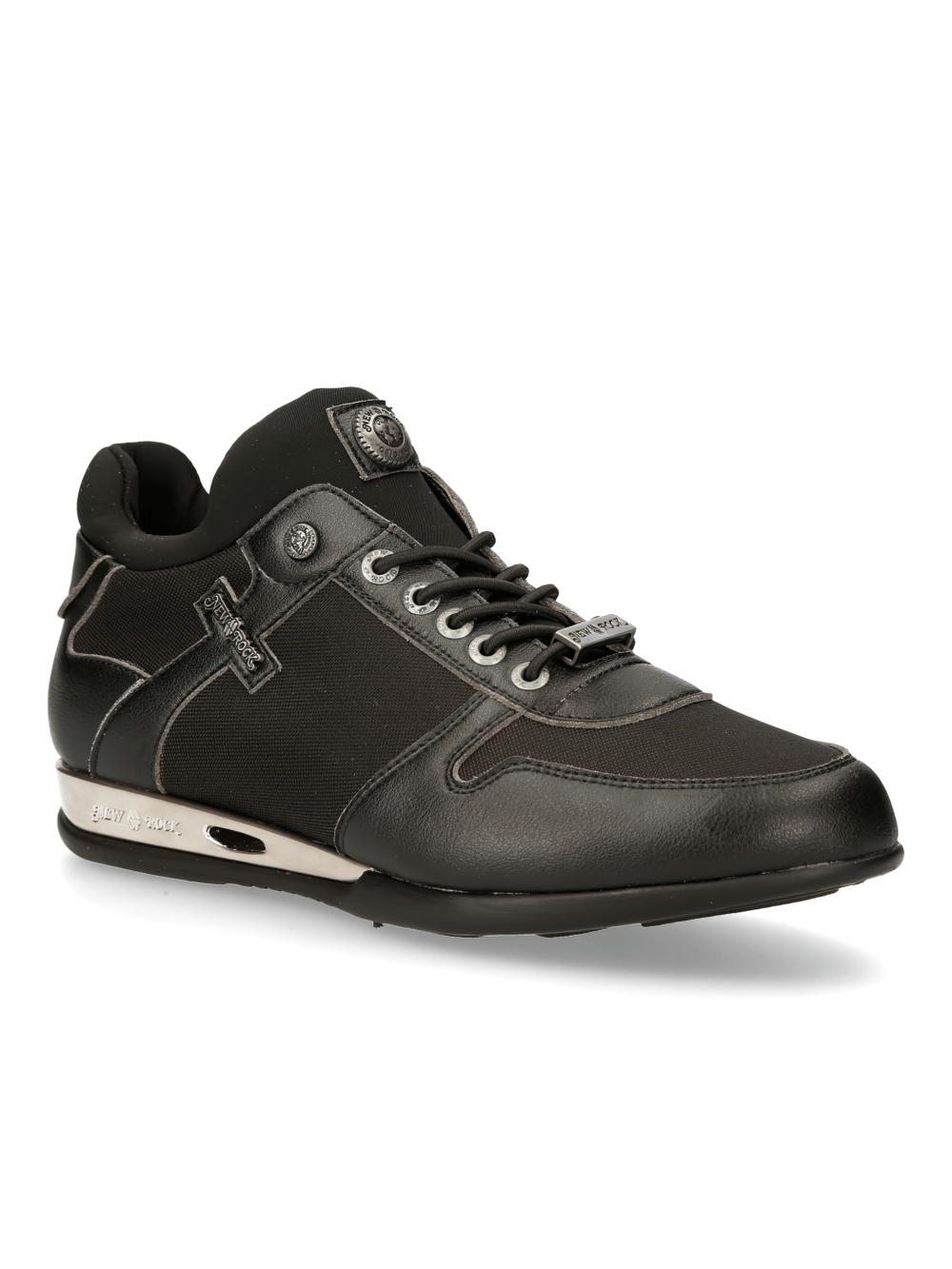 Trendy black hybrid sneakers with laces, perfect for urban adventures and casual wear.