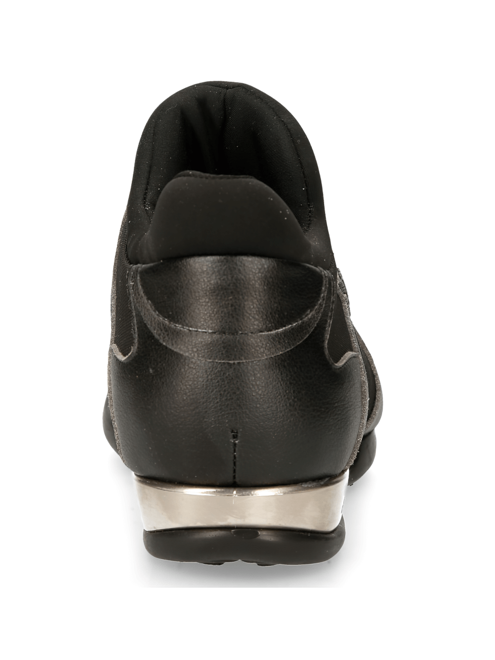 Back view of black NEW ROCK urban hybrid sneakers showcasing stylish design and sleek heel.