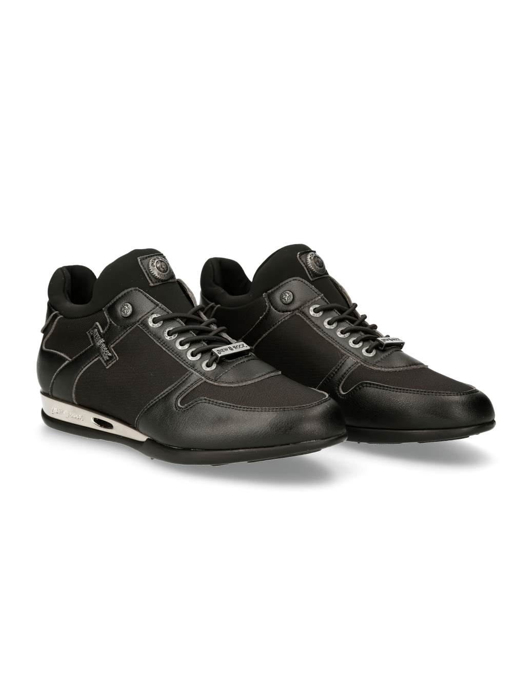 Trendy urban black hybrid sneakers with laces, perfect for sporty adventures and everyday wear.