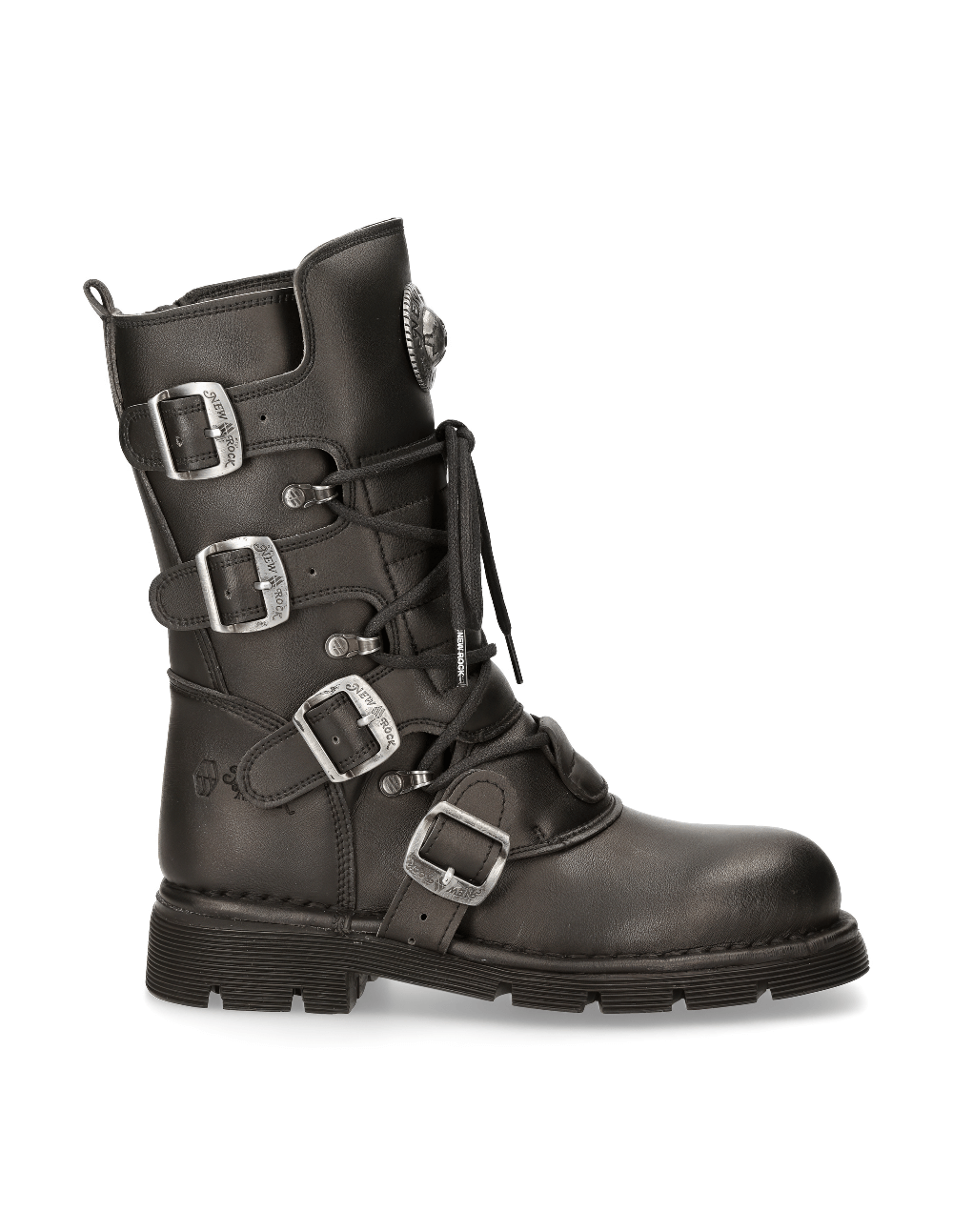 NEW ROCK Men's Black Eco-Vegan Rock Style Boots with lace-up design and chunky rubber sole.