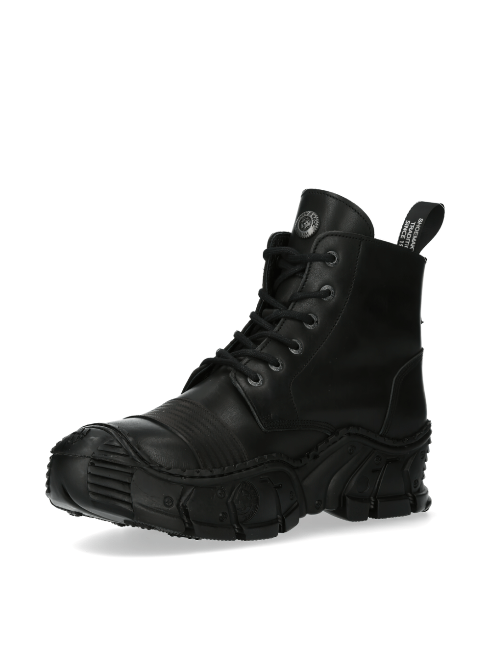 NEW ROCK Unisex Black Lace-Up Ankle Boots with Metal Detail