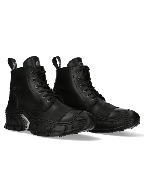 NEW ROCK Bottines à lacets unisexes noires avec détail en métal