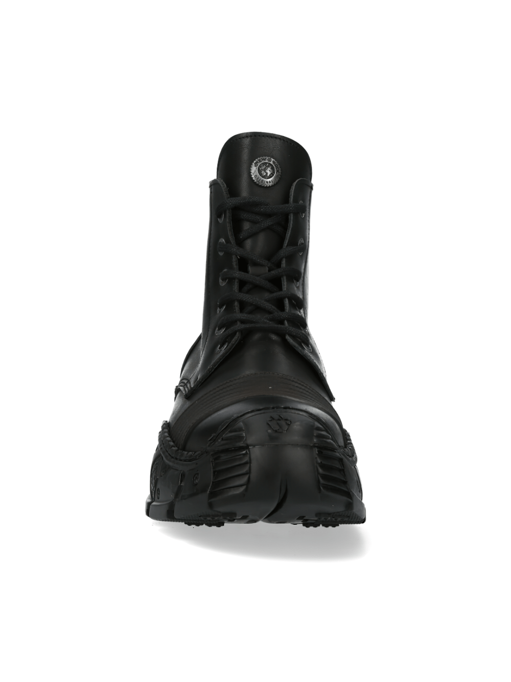 NEW ROCK Men's Black Lace-Up Ankle Boots featuring metal details and durable cow leather craftsmanship.