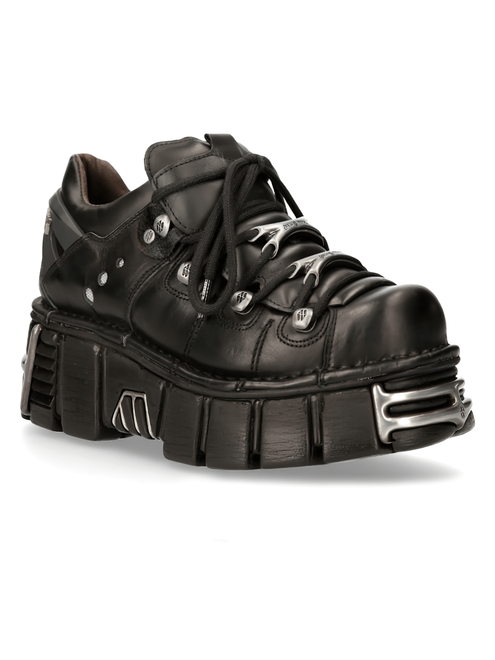 NEW ROCK Unisex Black Lace-Up Platform Ankle Boots