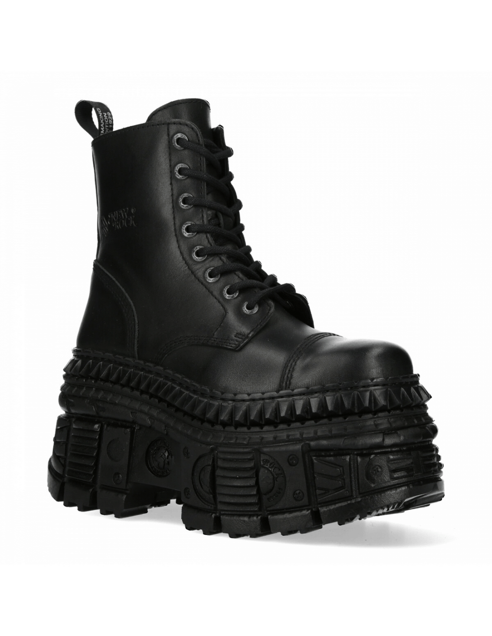 NEW ROCK Gothic Black Leather Platform Ankle Boots with lace-up and zipper closure, 10 cm total heel height.