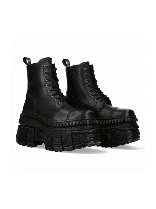 NEUE ROCK Damen Schwarze Leder Plateau Stiefeletten