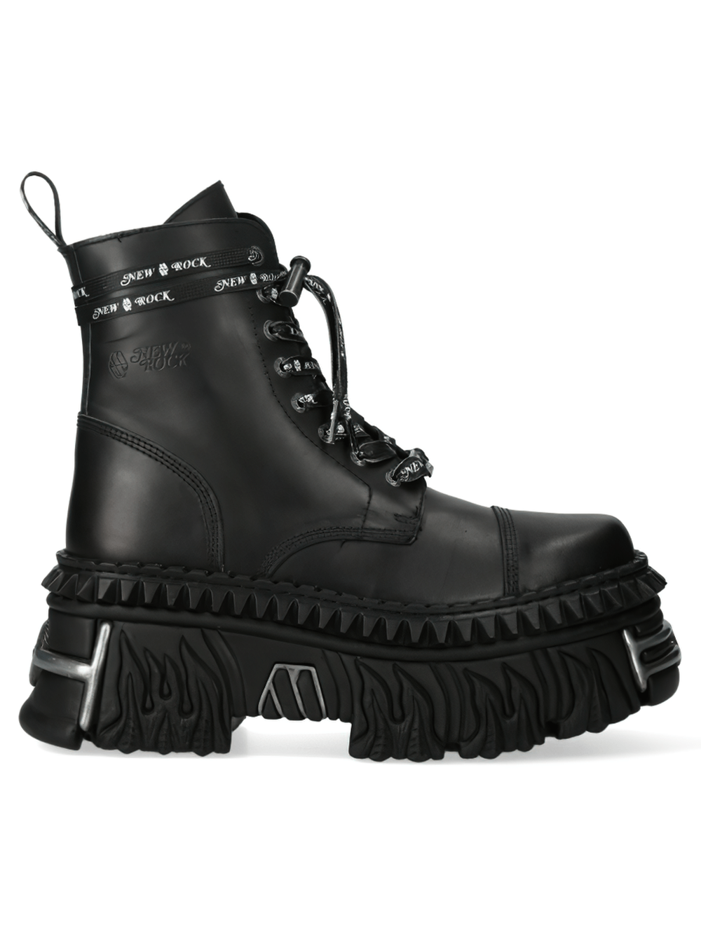 NEW ROCK unisex black gothic platform boots with bold military and punk influences.