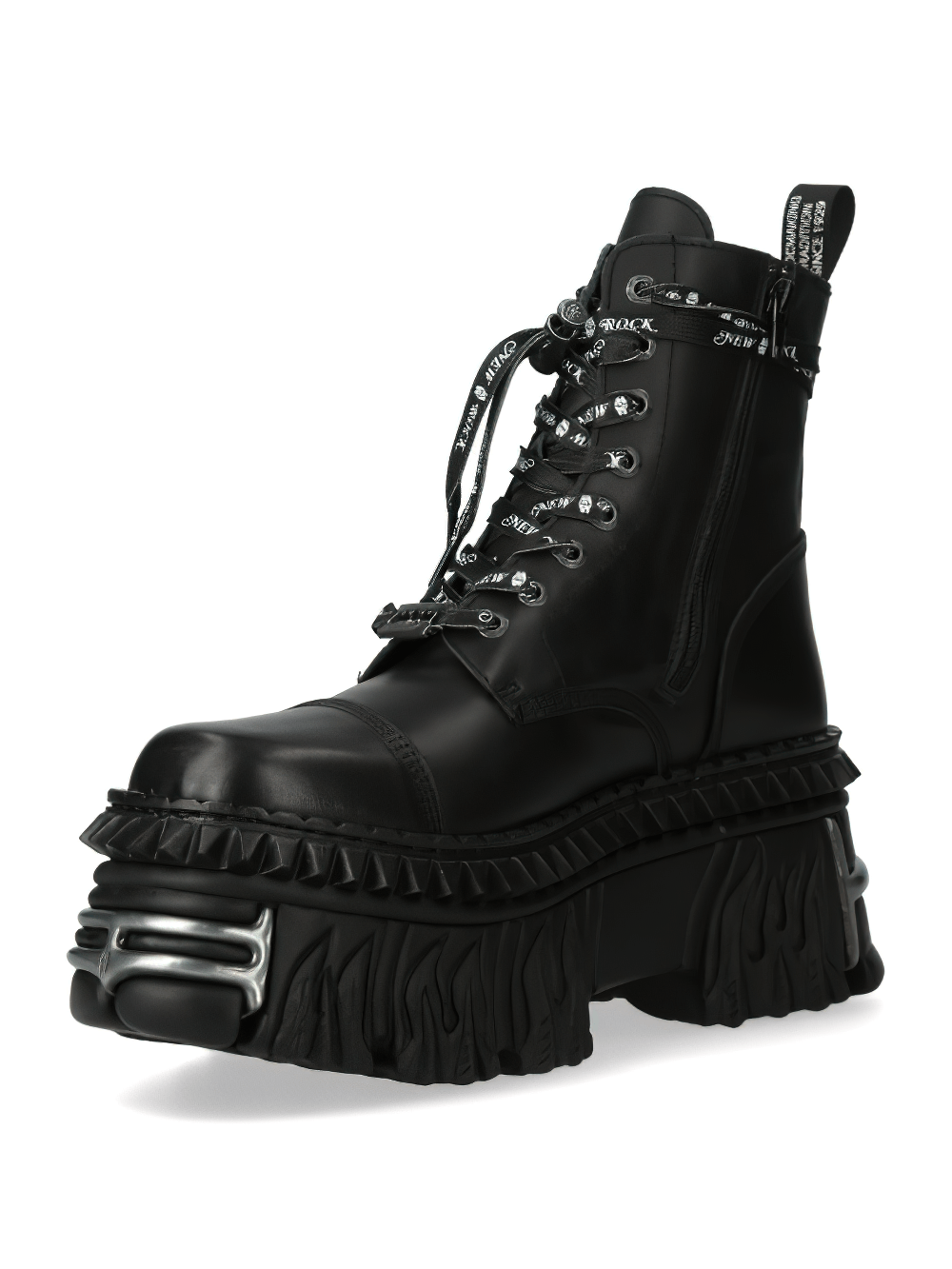 NEW ROCK Unisex Black Gothic Platform Boots with bold design and military-inspired details.