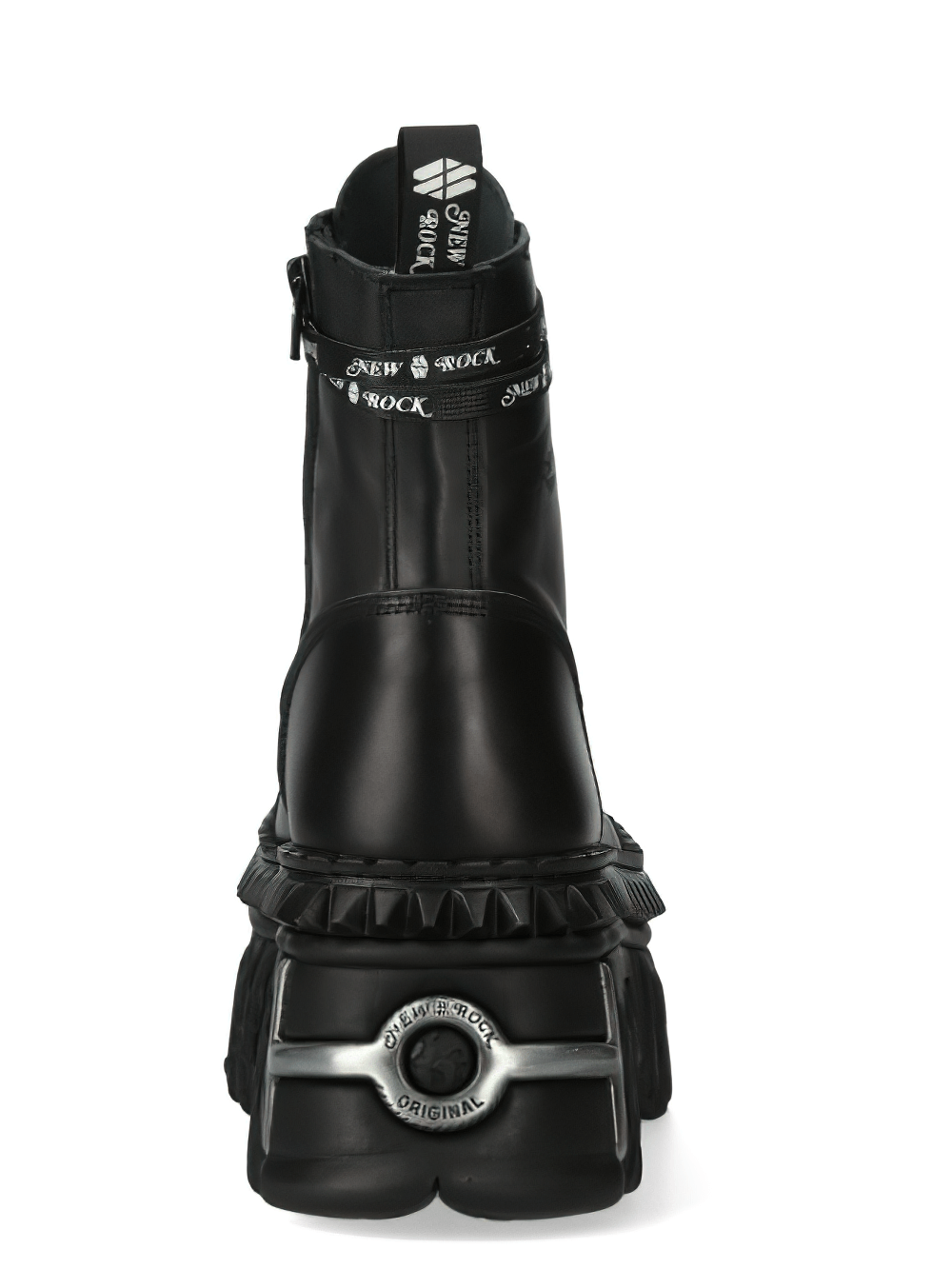 NEW ROCK unisex black gothic platform boots with bold military-inspired design.